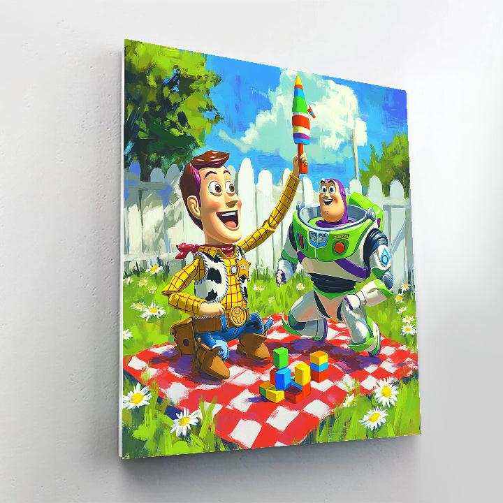 Woody And Buzz Lightyear Backyard Rocket Picnic Disney Inspired painting number kit