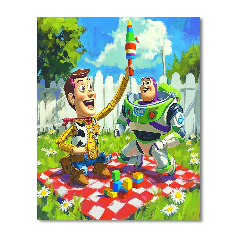 Woody And Buzz Lightyear Backyard Rocket Picnic Disney Inspired painting number kit