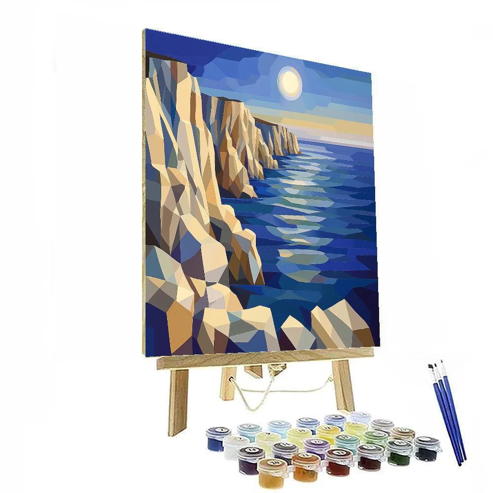 Pablo Picasso Inspired Fractured Coastal Cliffs Under A Cubist Moon painting number kit
