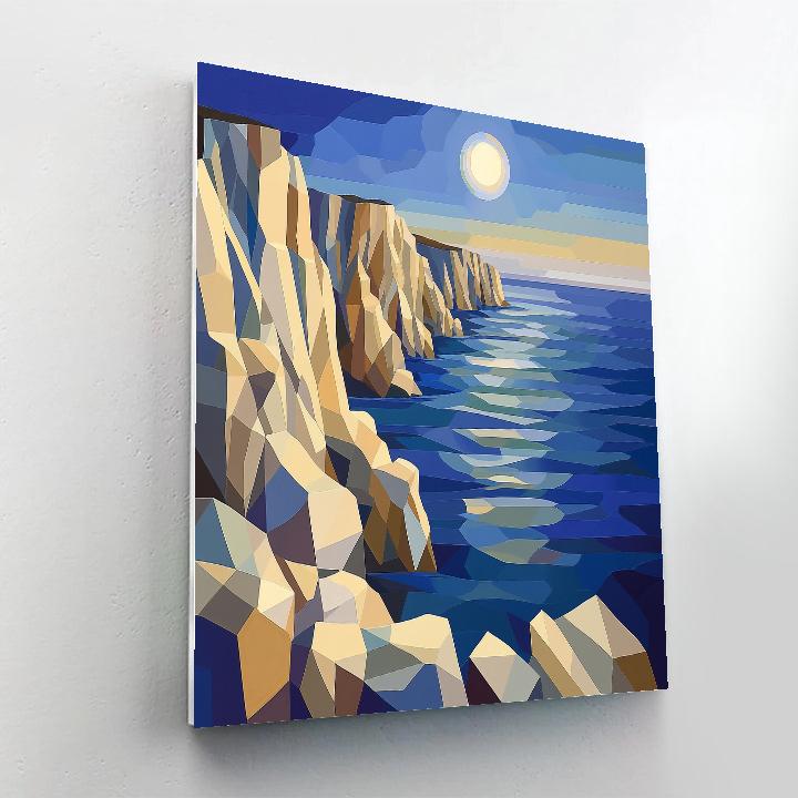 Pablo Picasso Inspired Fractured Coastal Cliffs Under A Cubist Moon painting number kit