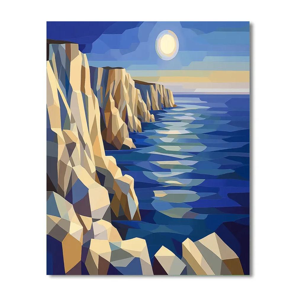 Pablo Picasso Inspired Fractured Coastal Cliffs Under A Cubist Moon painting number kit