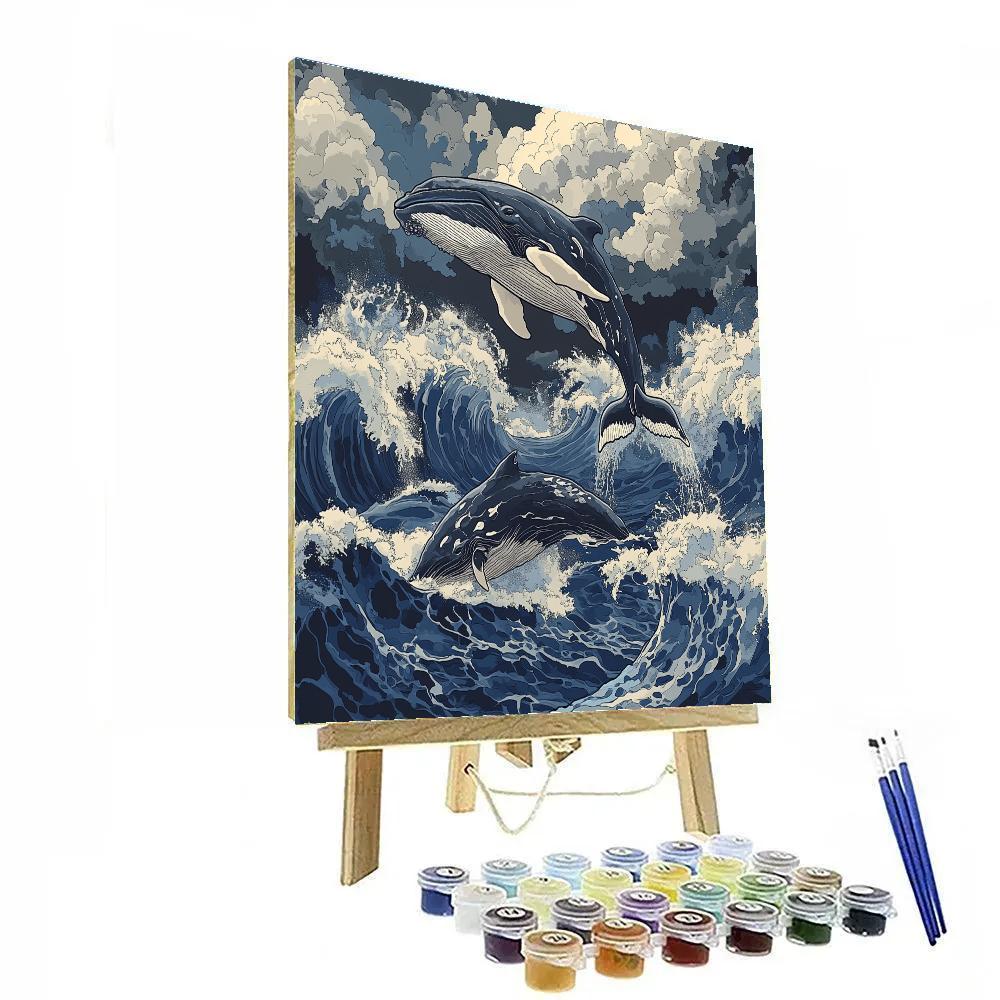 Katsushika Hokusai Inspired Stormy Ocean With Whales paint by numbers