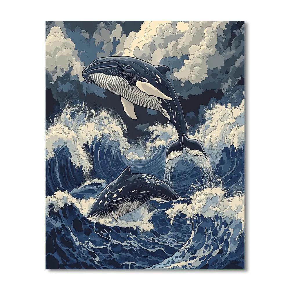 Katsushika Hokusai Inspired Stormy Ocean With Whales paint by numbers