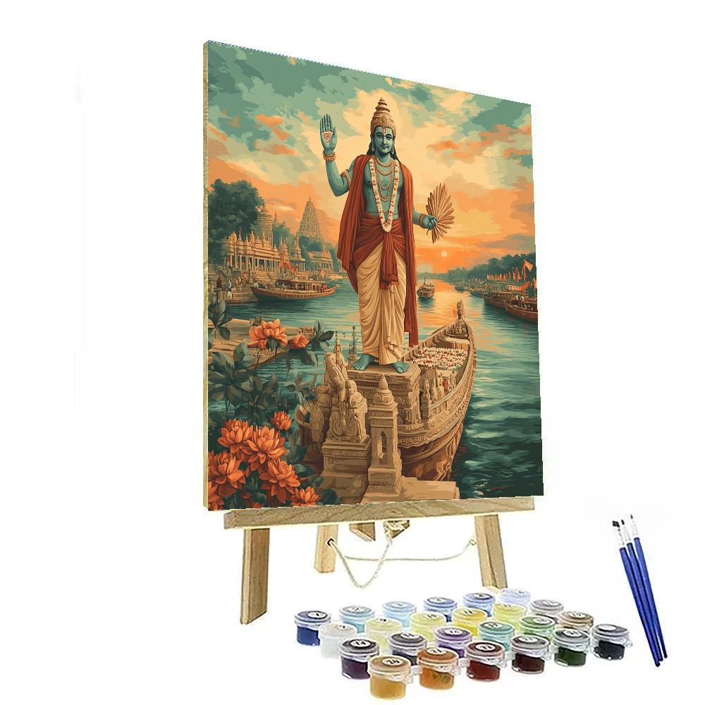 River Barges With Brahma Blessing paint by color