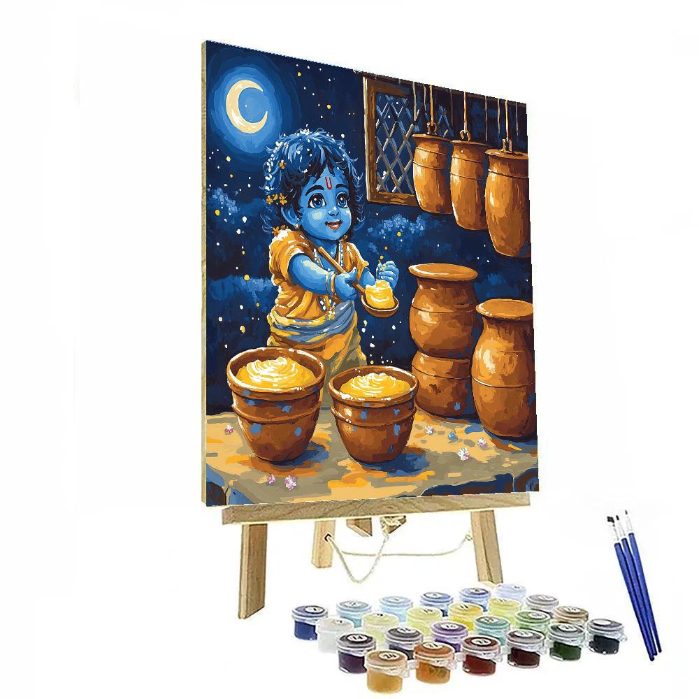 Krishna In The Moonlit Butter Laboratory Number painting