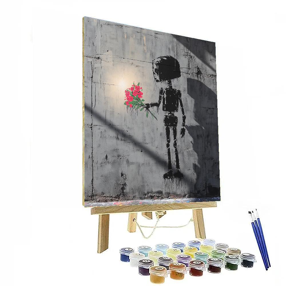 Banksy Inspired Robot With Bouquet In Alley Number painting