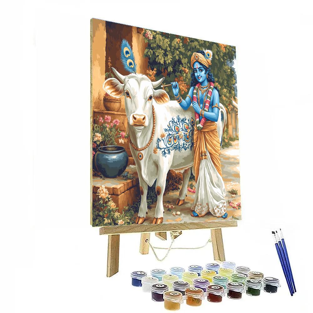 Krishna Painting Cow Patterns As Folk Art Paint by numbers art