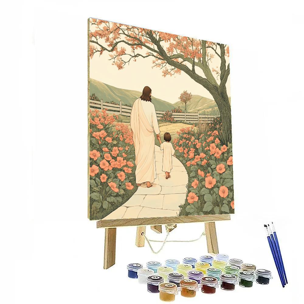 Jesus And The Child On A Garden Path paint by number