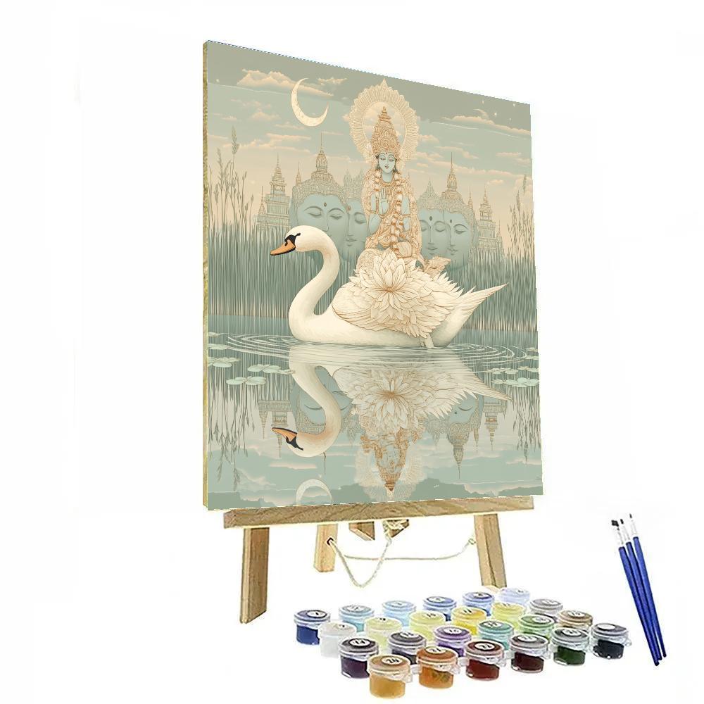 Brahma Swans Over Mirror Lake painting number kit