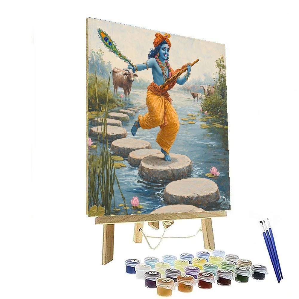 Krishna Balancing On The Yamuna Stepping Stones Paint by numbers kits