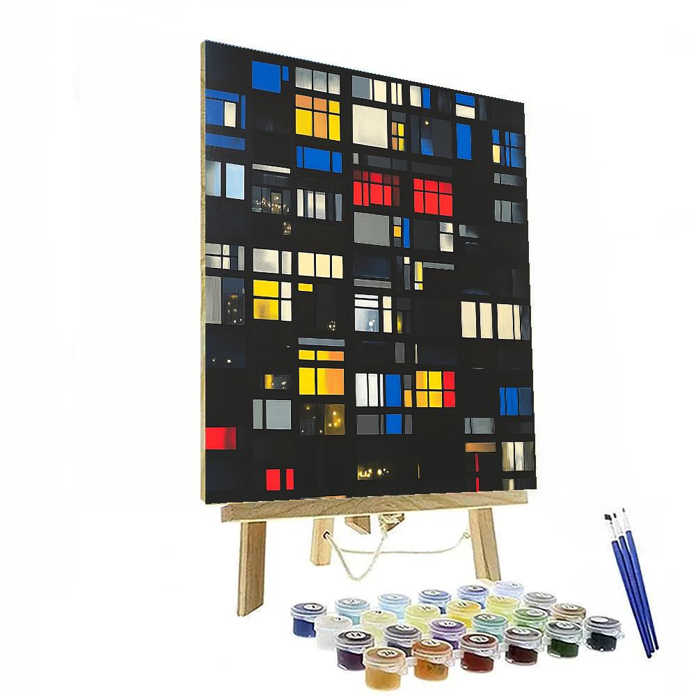 Piet Mondrian Inspired City Grid At Night paint by color