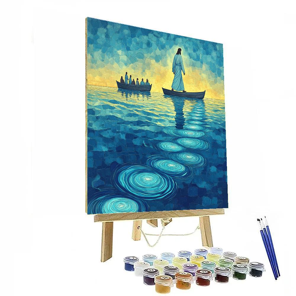 Jesus Footsteps On Water Reflection paint by number