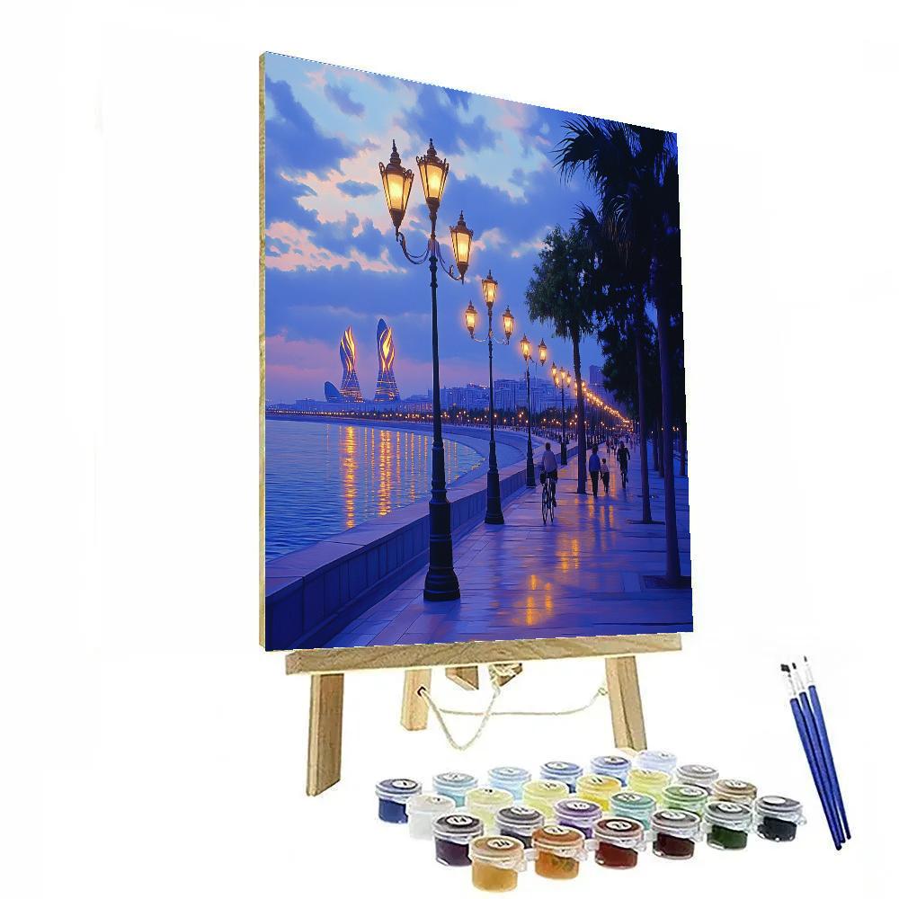 Baku Boulevard Caspian Sea Promenade Evening Azerbaijan Paint by numbers kits