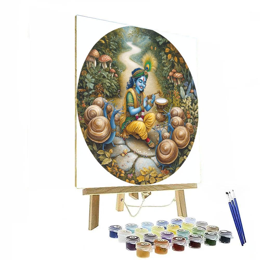 Krishna Conducting The Drum Circle Of Snails Number painting