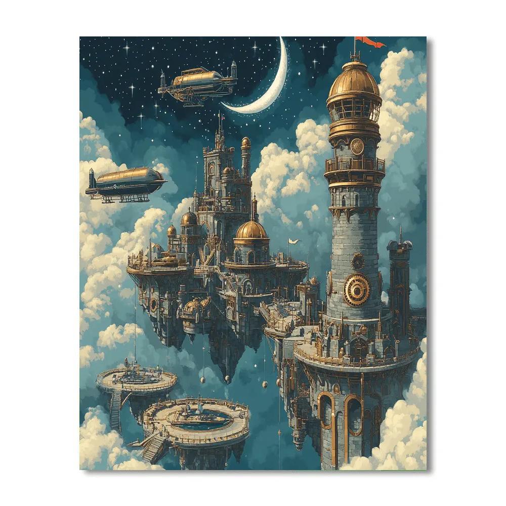 Clockwork Observatory Castle In The Cloud Harbor Paint by numbers kits
