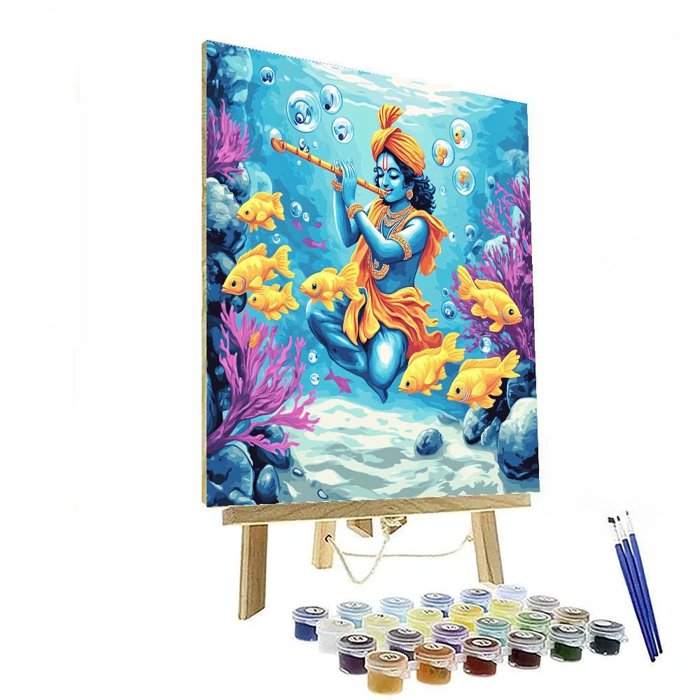 Krishna And The Coral Reef Flute Lesson painting number kit