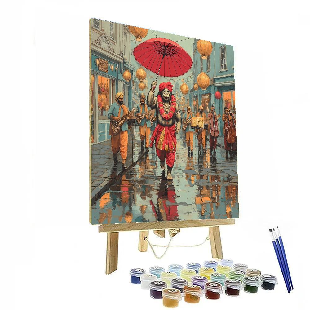 Rainy Street Parade For Hanuman paint by color