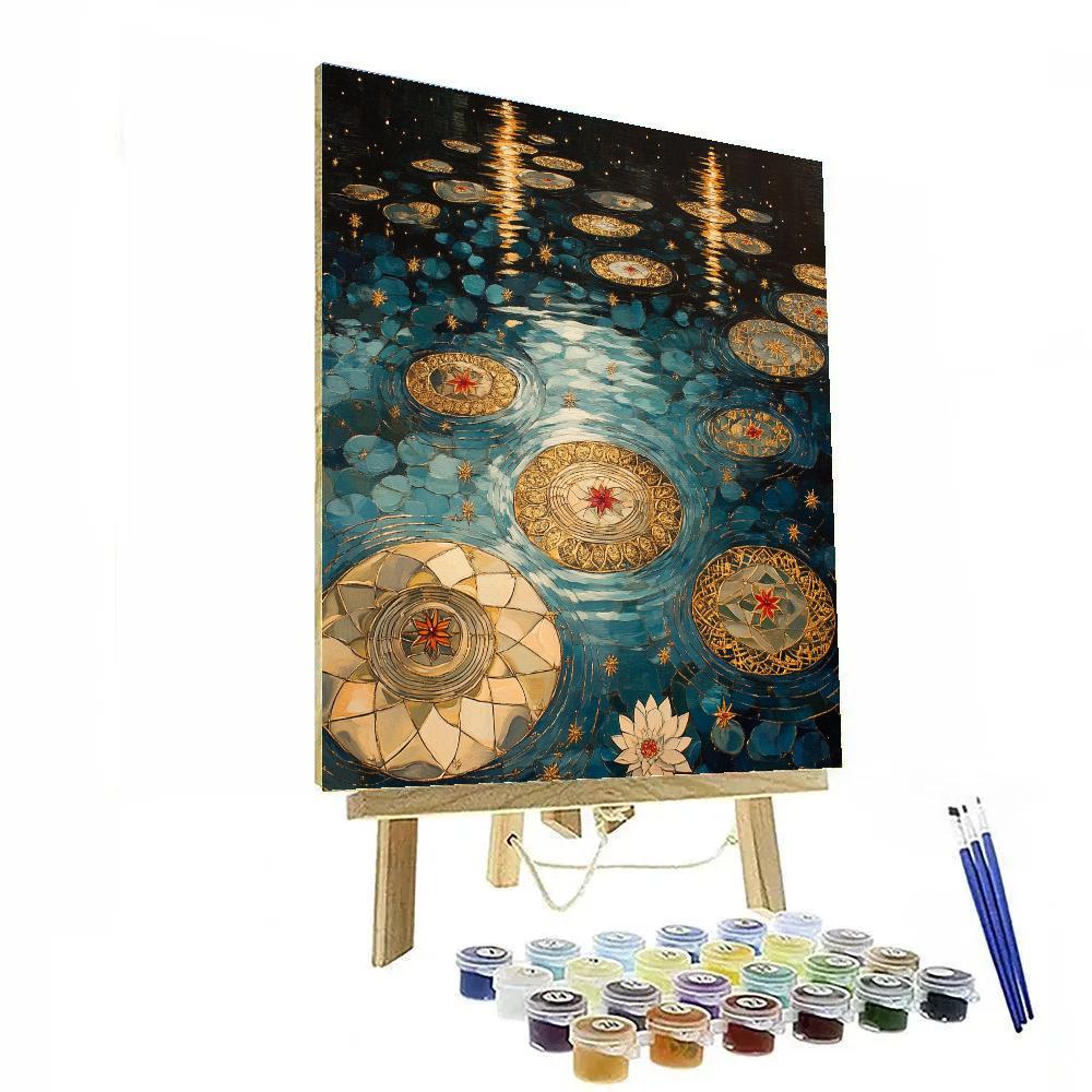 Gustav Klimt Inspired Celestial Lily Pond Mosaic Paint by numbers art