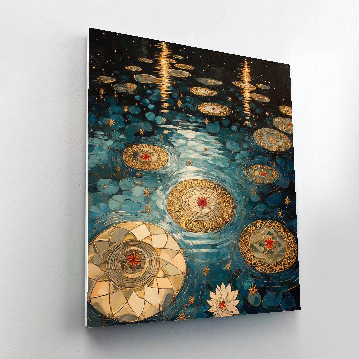 Gustav Klimt Inspired Celestial Lily Pond Mosaic Paint by numbers art