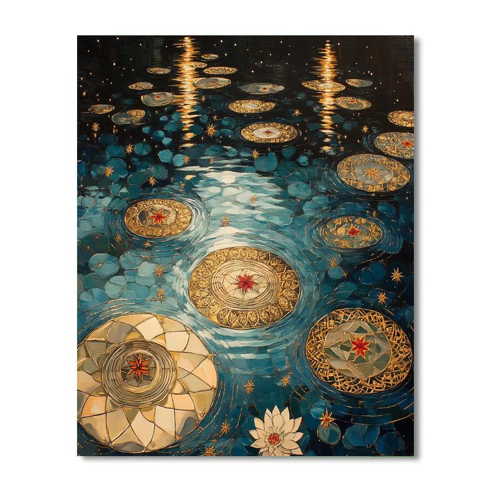 Gustav Klimt Inspired Celestial Lily Pond Mosaic Paint by numbers art