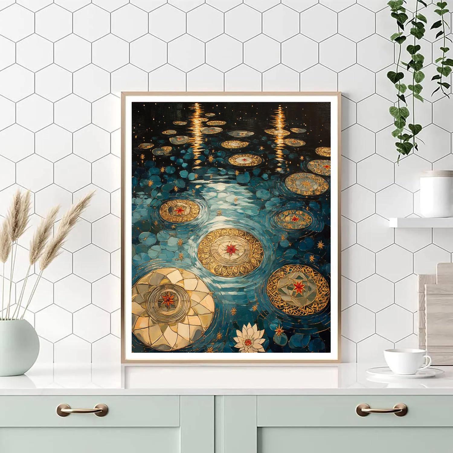 Gustav Klimt Inspired Celestial Lily Pond Mosaic Paint by numbers art