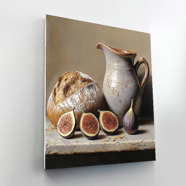Diego Velázquez Inspired Market Still Life Of Figs Bread And Ceramic Pitcher In Quiet Dusk Paint by numbers art