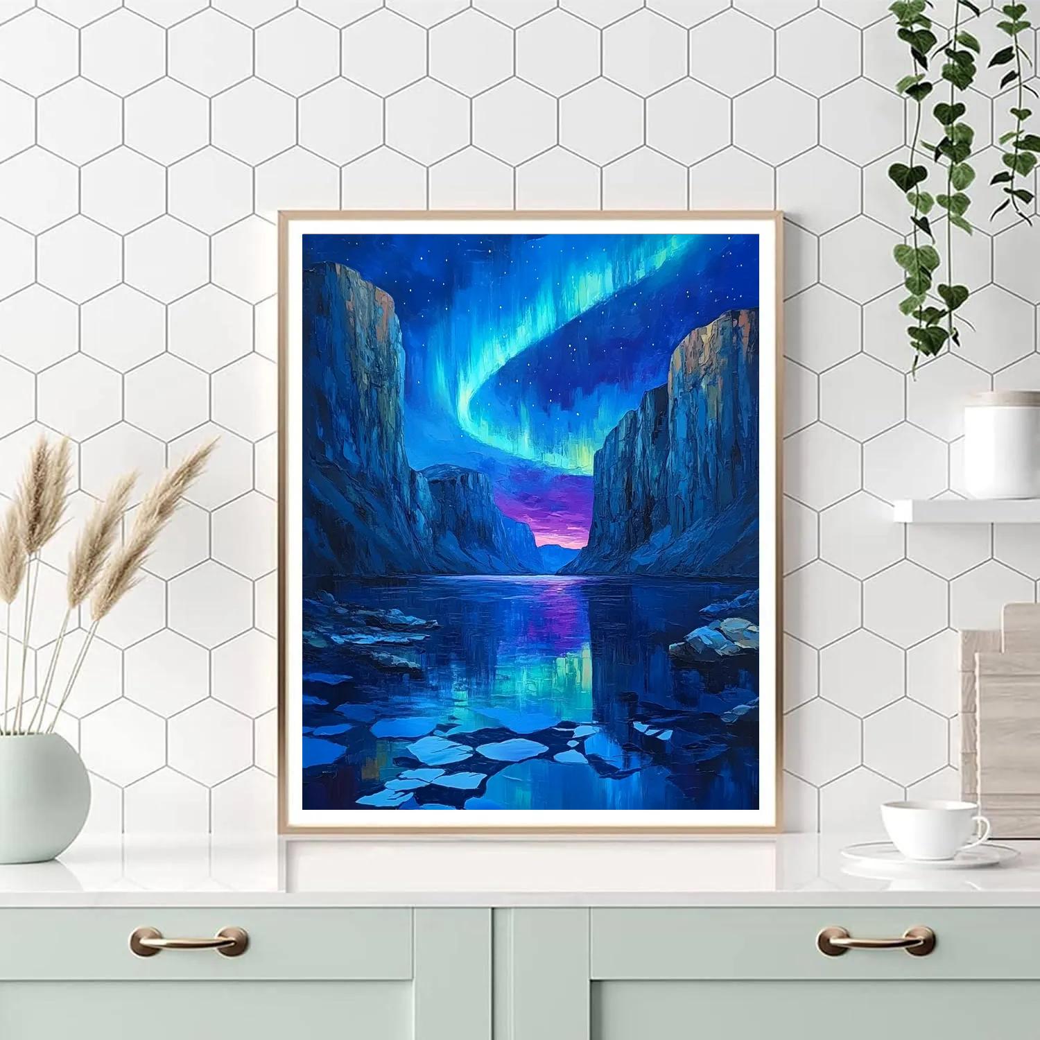 Frederick Varley Inspired Aurora Crown Over Silent Fjord Numbered painting kits
