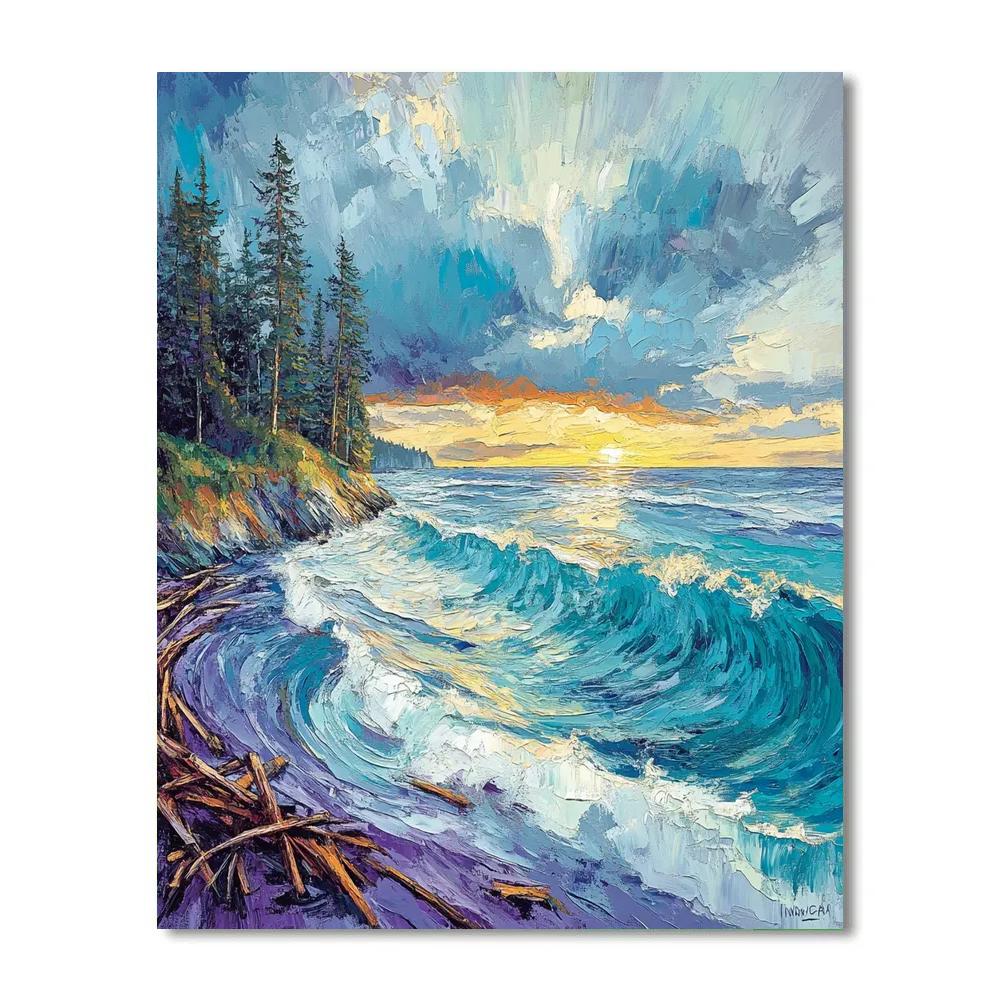 Emily Carr Inspired Stormlit Driftwood Tidescape Paint by numbers art