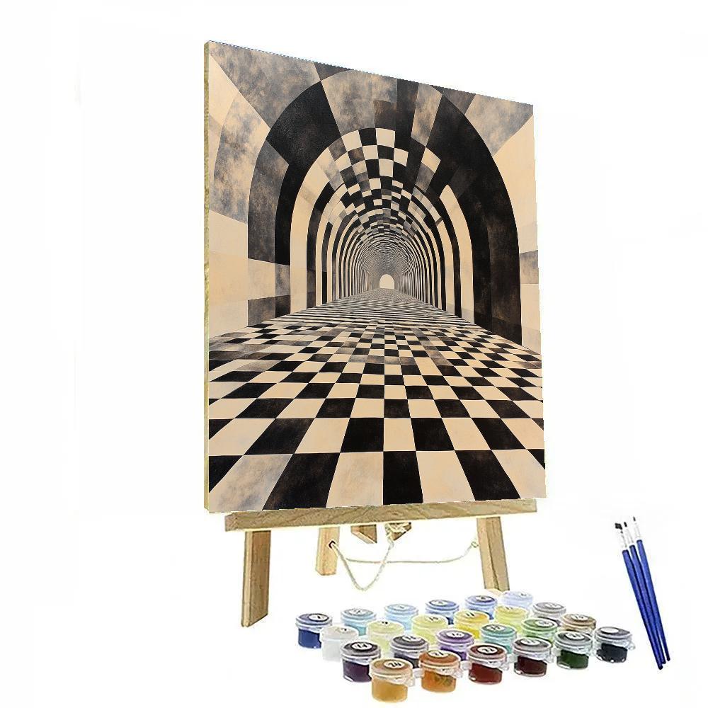 M.C. Escher Inspired Recursive Horizon Tessellation Paint by numbers art