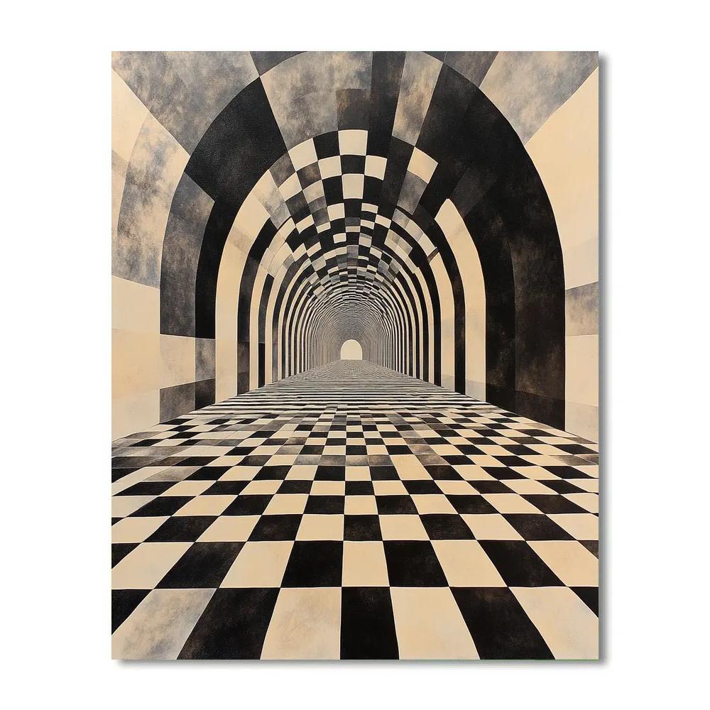 M.C. Escher Inspired Recursive Horizon Tessellation Paint by numbers art