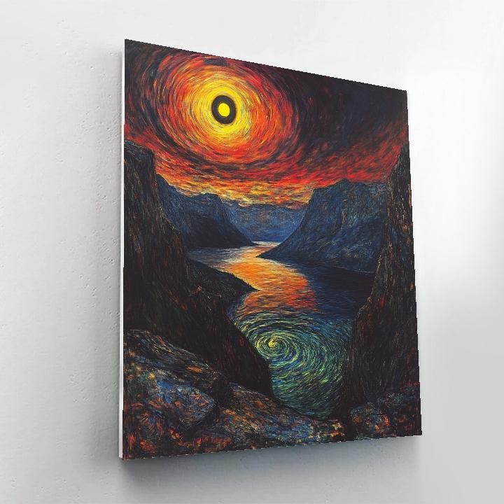 Edvard Munch Inspired Fjord Eclipse Over Trembling Cliffs Number painting