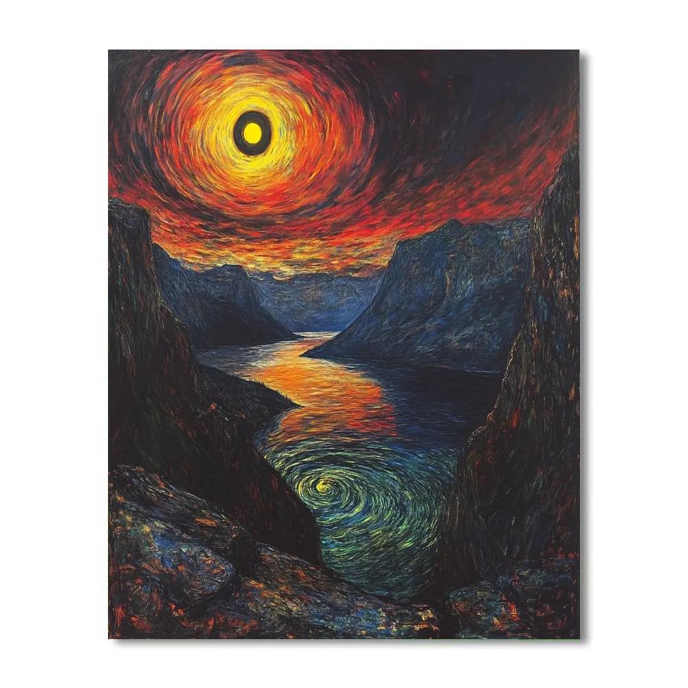 Edvard Munch Inspired Fjord Eclipse Over Trembling Cliffs Number painting