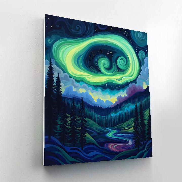 Edvard Munch Inspired Aurora Storm Above Whispering Pine Valley Painting by numbers kit