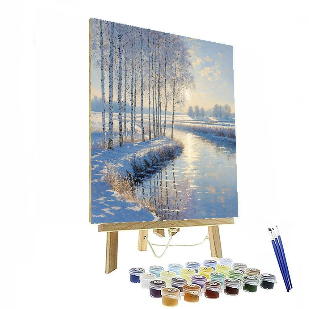 Claude Monet Inspired Frosted Poplar Riverbank In Pale Winter Sun Painting by numbers kit