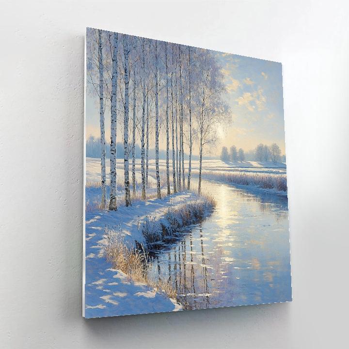 Claude Monet Inspired Frosted Poplar Riverbank In Pale Winter Sun Painting by numbers kit