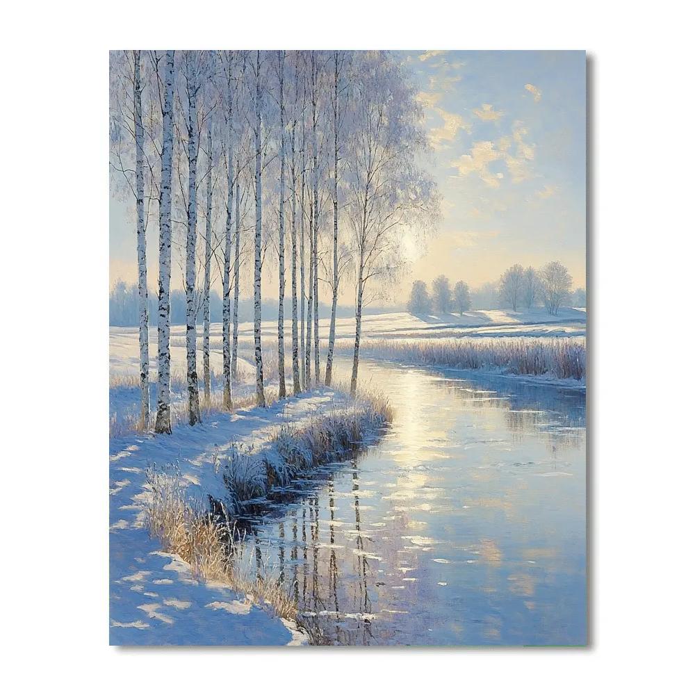 Claude Monet Inspired Frosted Poplar Riverbank In Pale Winter Sun Painting by numbers kit