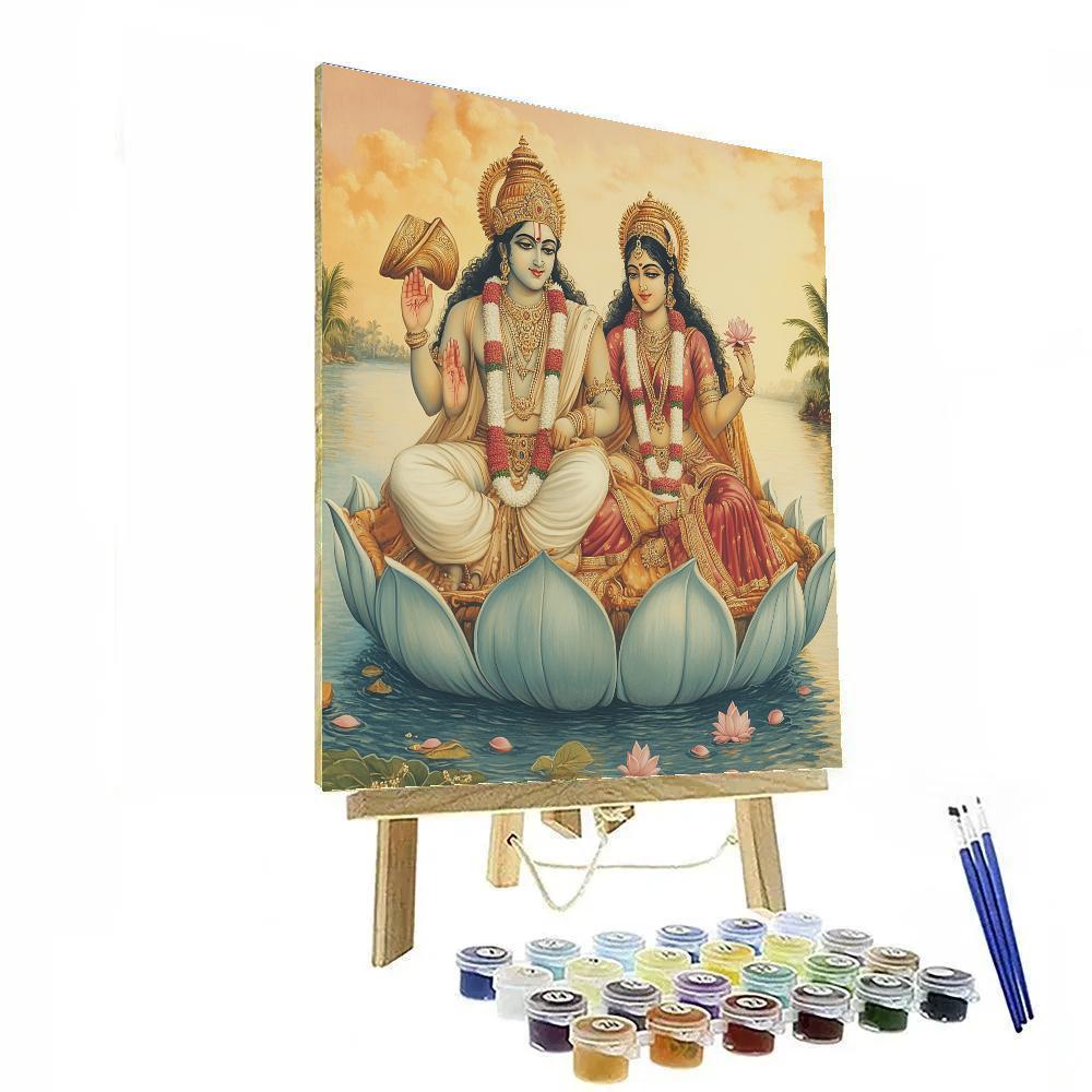 Vishnu And Lakshmi On A Lotus Raft At Dawn painting number kit