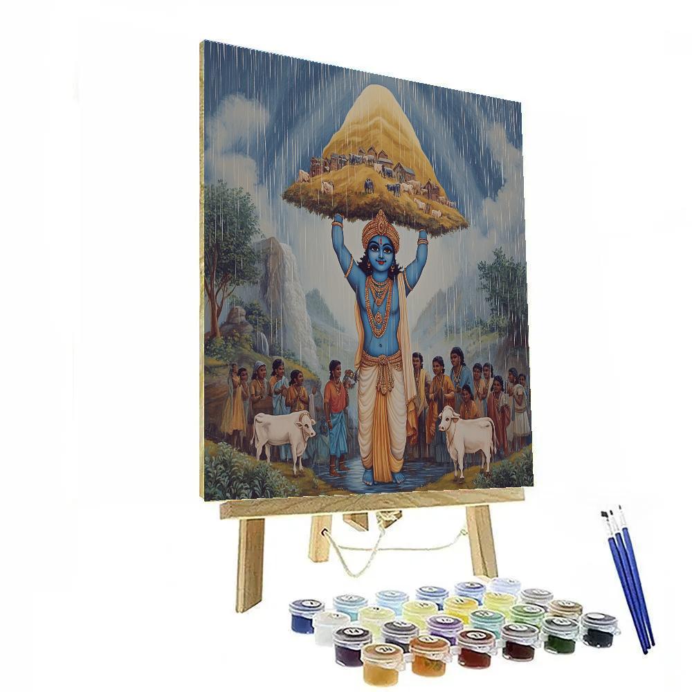 Krishna Avatar Lifting The Hill As A Shelter Dome painting number kit