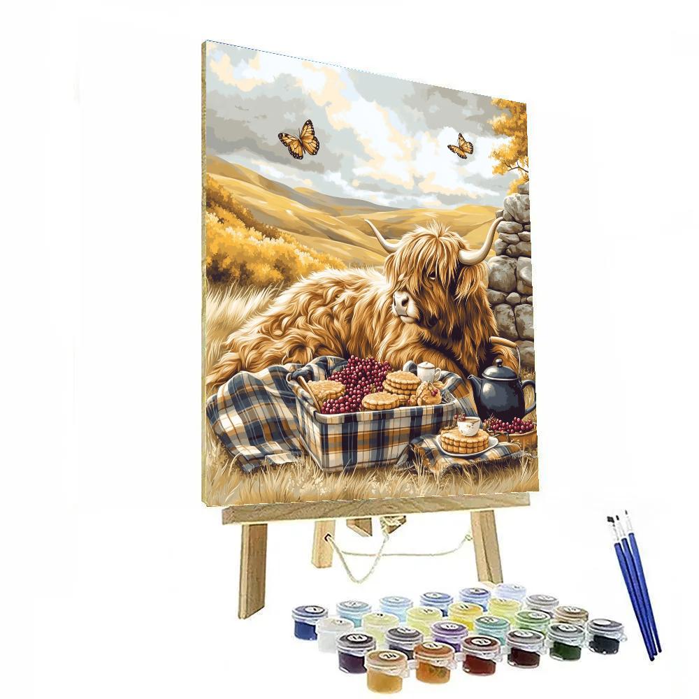Picnic Basket With Highland Cow Companion Paint by numbers art