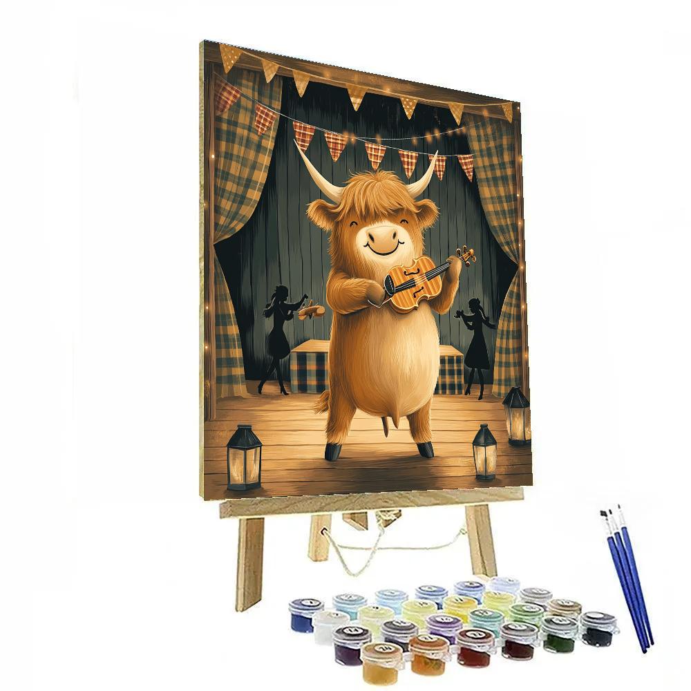 Ceilidh Night Highland Cow Fiddler paint by numbers