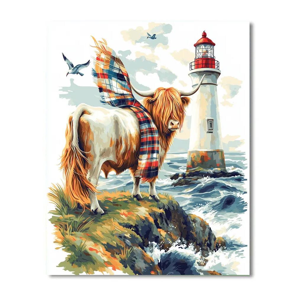 Highland Cow Lighthouse Watcher Paint by numbers kits