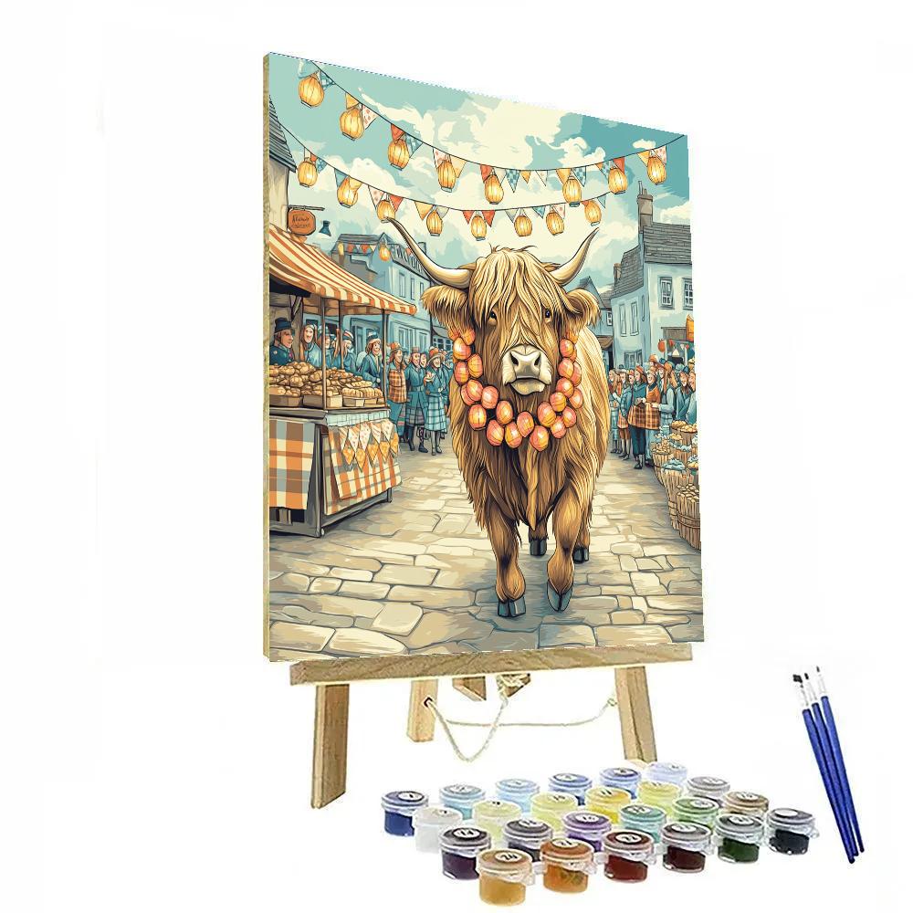 Festival Lanterns And Highland Cow Parade DIY paint by numbers