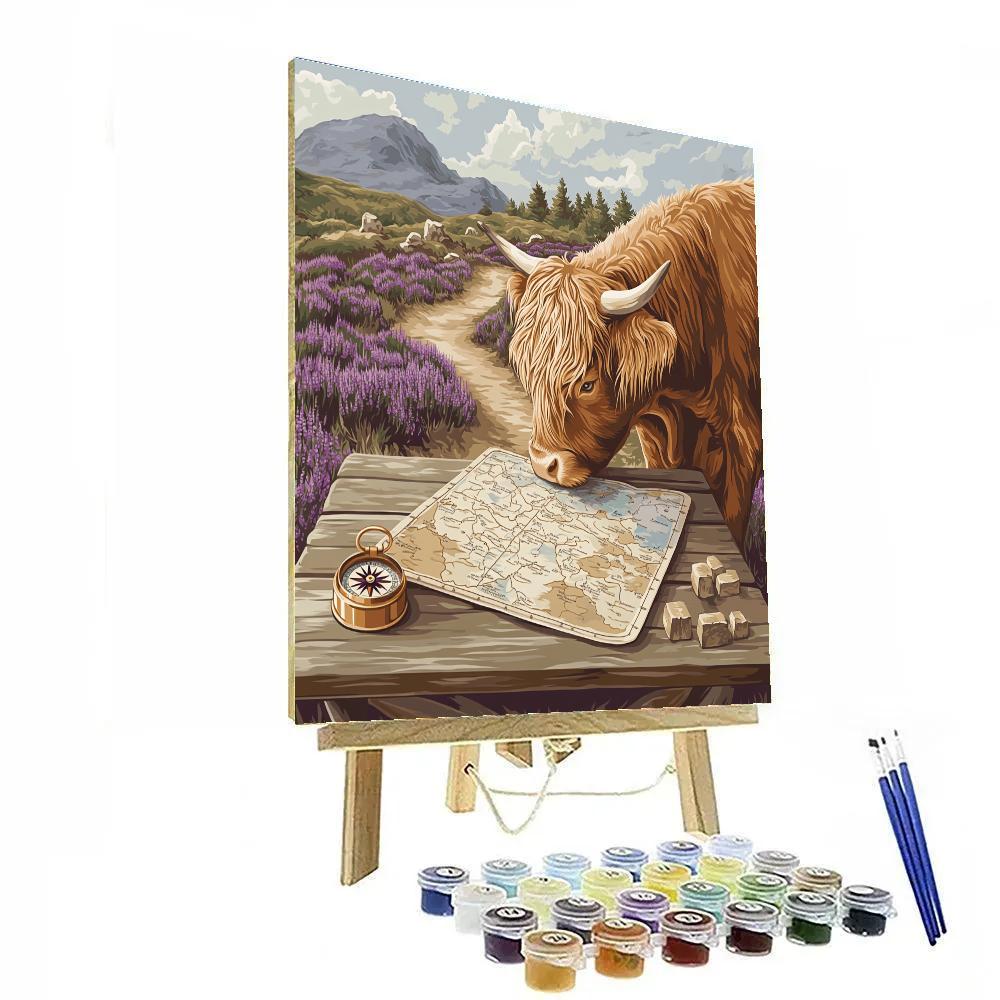 Highland Cow At The Mountain Map Table Paint by numbers kits