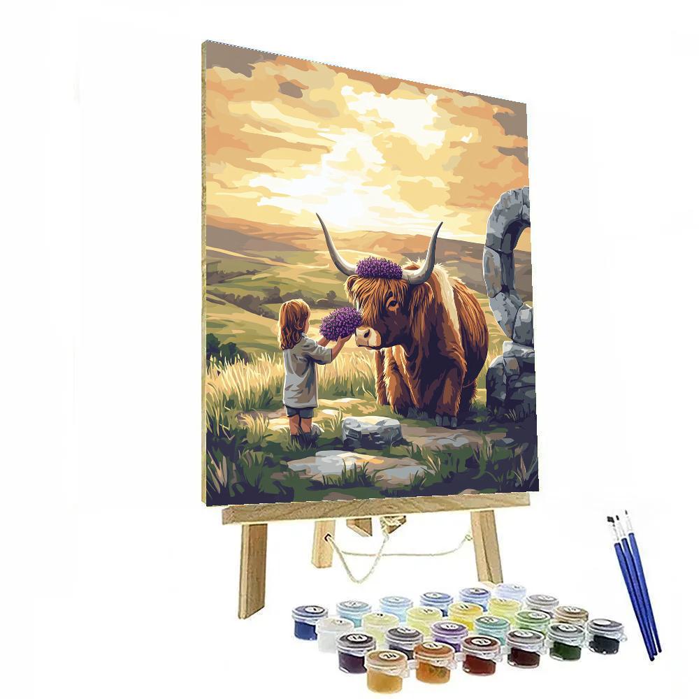 Highland Cow And Heather Crown Ceremony DIY paint by numbers