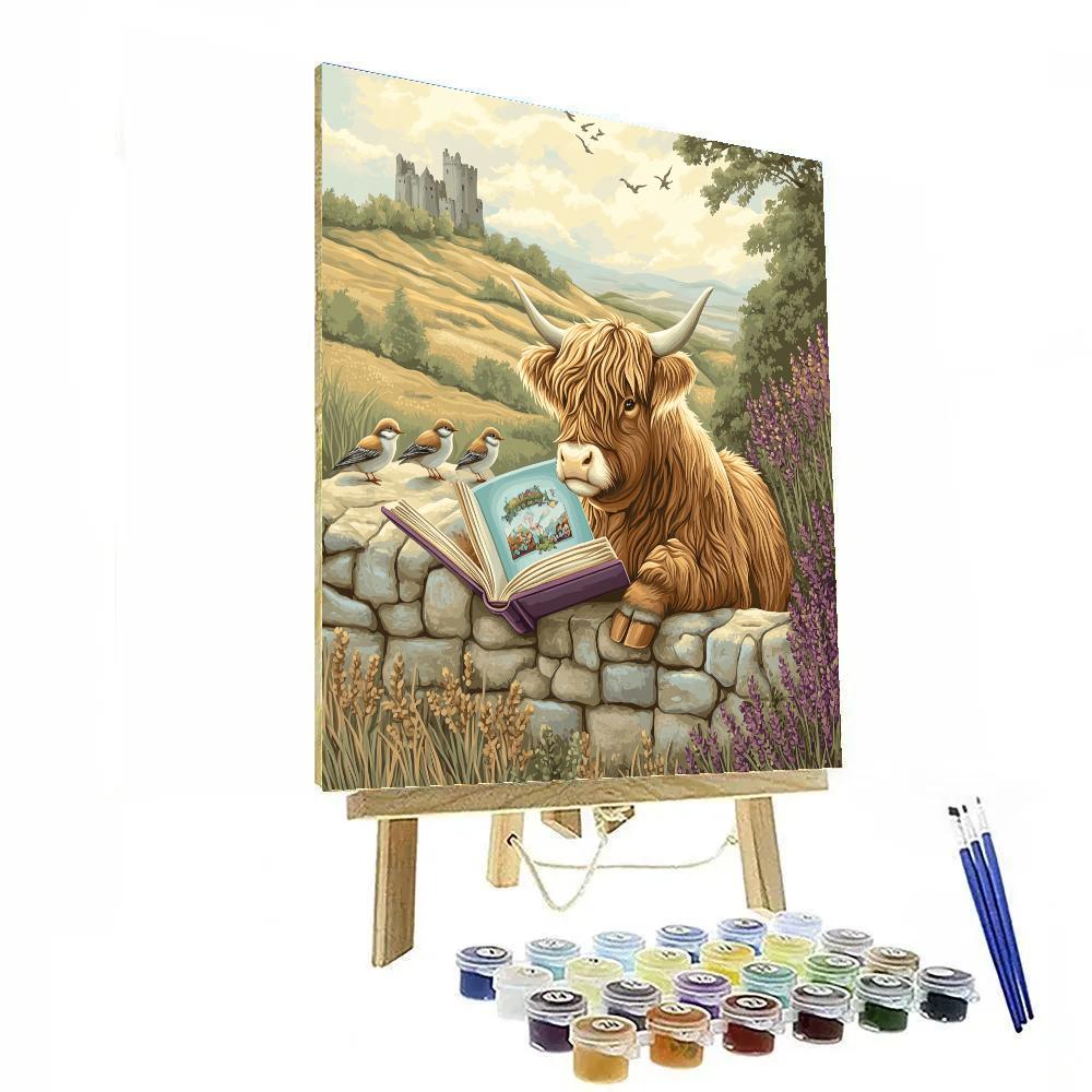 Highland Cow Storytime By The Stone Wall Number painting