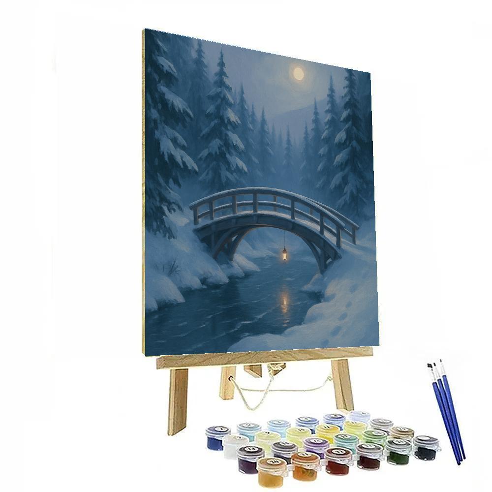 Moonlit Footbridge Over The Glassy Winter Run paint by number
