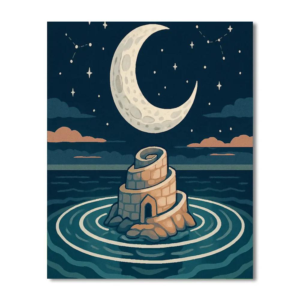 Tide Temple Under Moonlight Moon DIY paint by numbers
