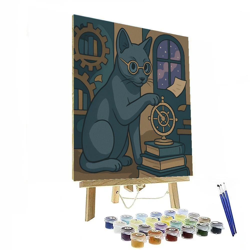 Clockwork Library With Cat Curator paint by number