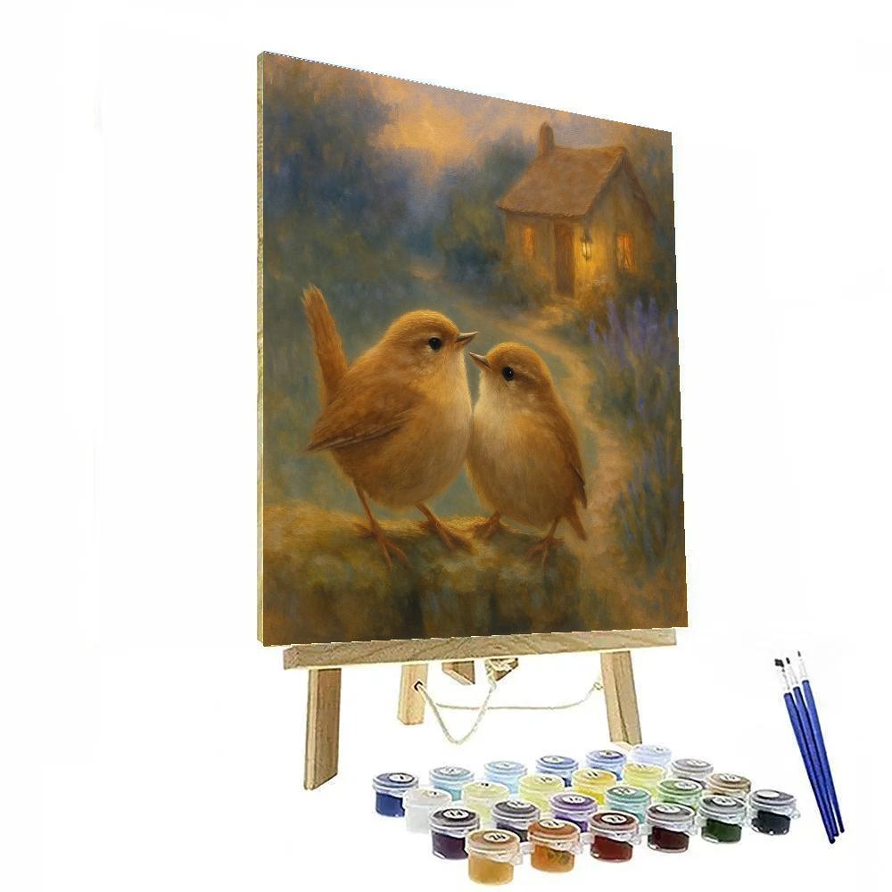 Lantern Light Wrens In A Cottage Garden painting number kit