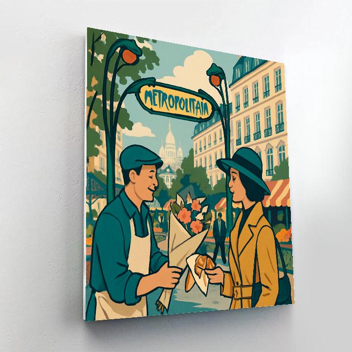 Paris Metro Mosaic Market Morning painting number kit